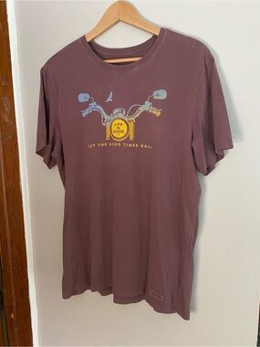 Life Is Good purple/brown Graphic Tee with Motorcycle Print